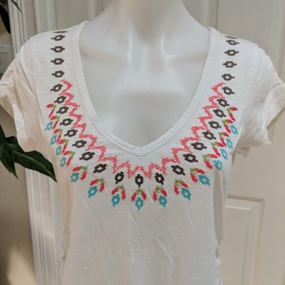 Athleta White Short Sleeve Top w/Ruching and Embroidery Size Small - Picture 11 of 11